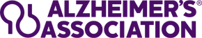 Logo of the Alzheimer's Association in purple text with an abstract purple figure.