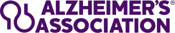 Logo of the Alzheimer's Association in purple text with an abstract purple figure.