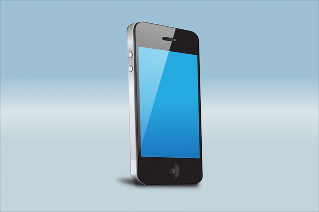 Smartphone with a blue screen, silver trim, and black bezel, angled against a blue gradient background.