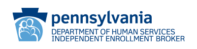 Pennsylvania Department of Human Services Independent Enrollment Broker logo with blue emblem and text.