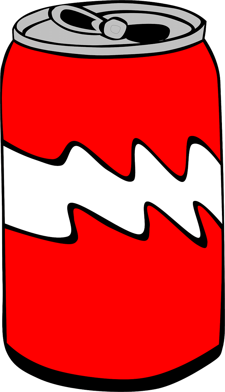 Red soda can with white zigzag design.