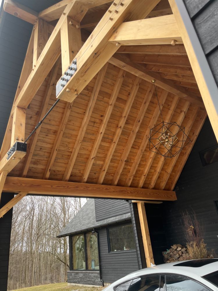 Custom stained and refinished wood beams.