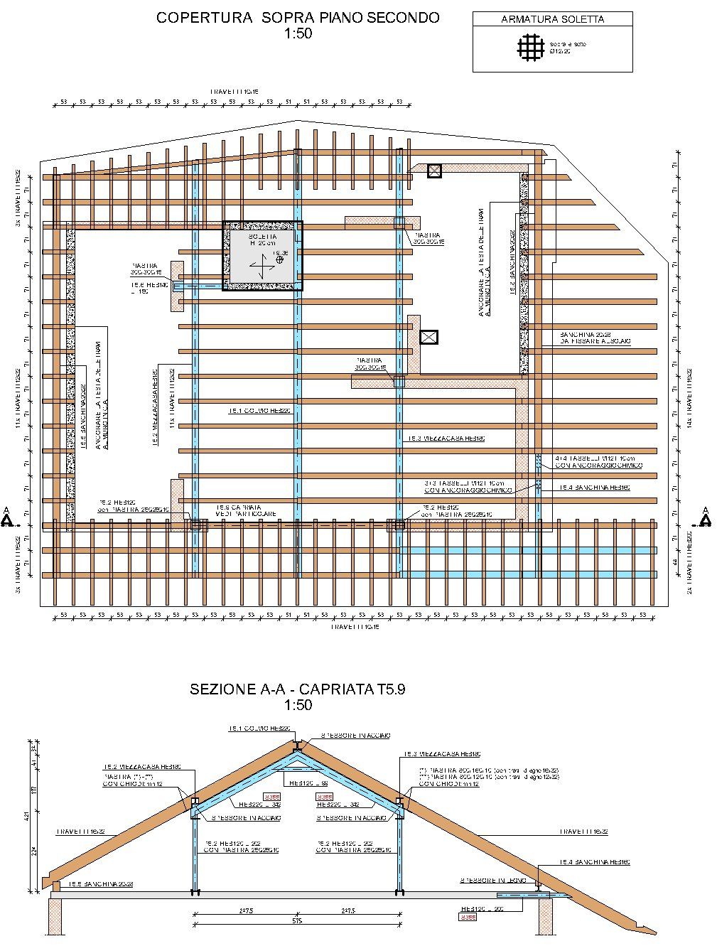 Carpenteria di un tetto in legno