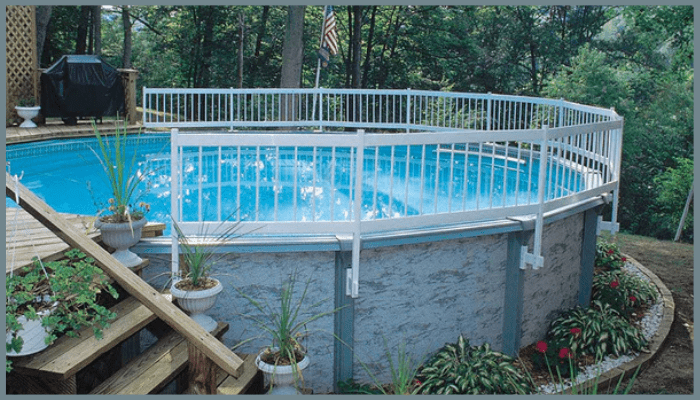 Above ground swimming pool with compliant safety barrier meeting ACT pool fencing standards by 2028
