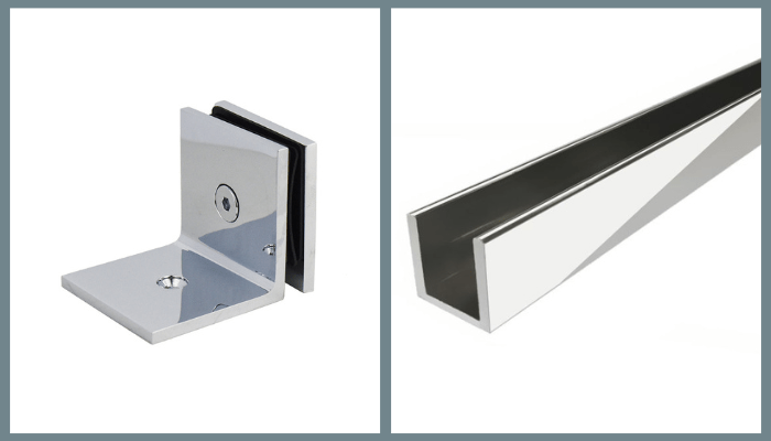 chrome wall bracket and full-length wall channel for frameless shower screens