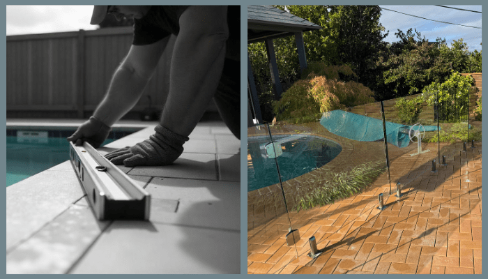 Side by side comparison of DIY pool fence measuring and professionally installed glass pool fencing in Canberra