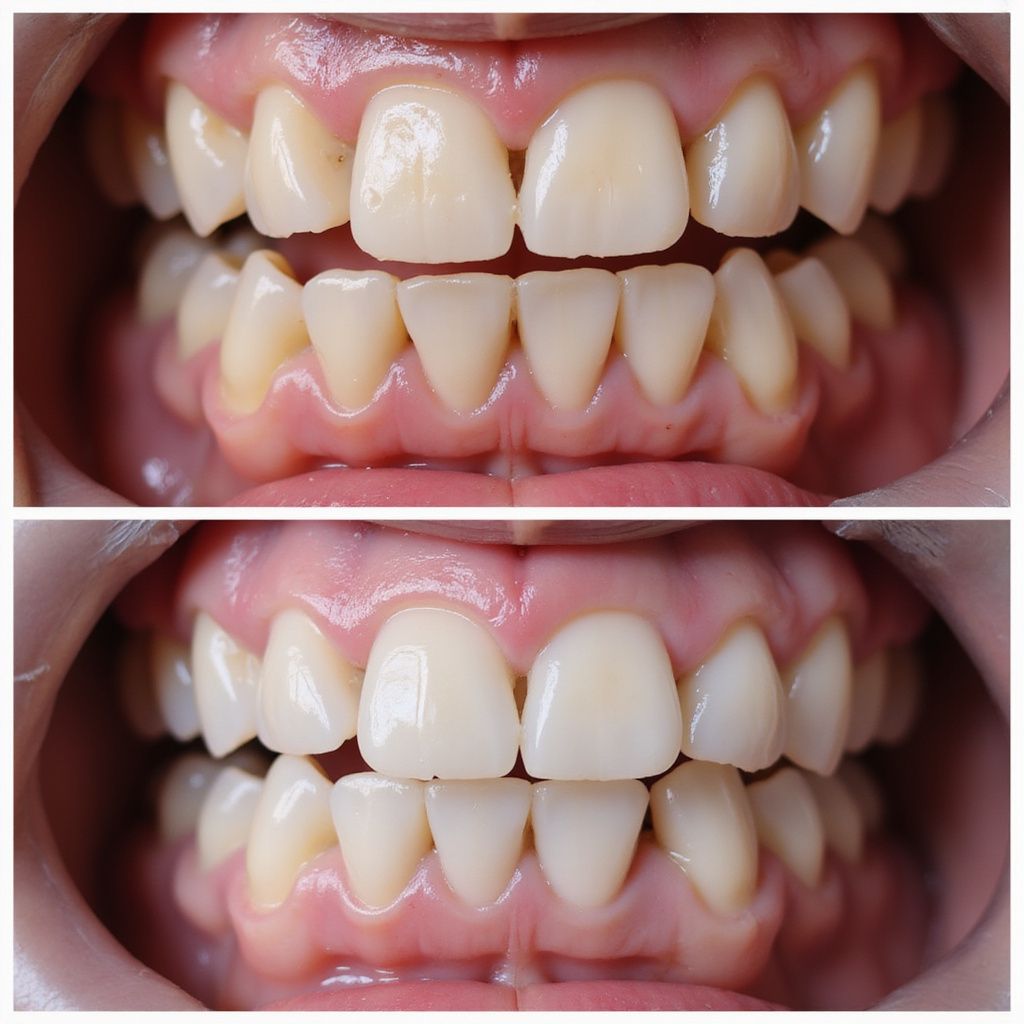 Un dentista spiega la procedura di impianto dentale a un paziente con un modello, in uno studio dentistico.