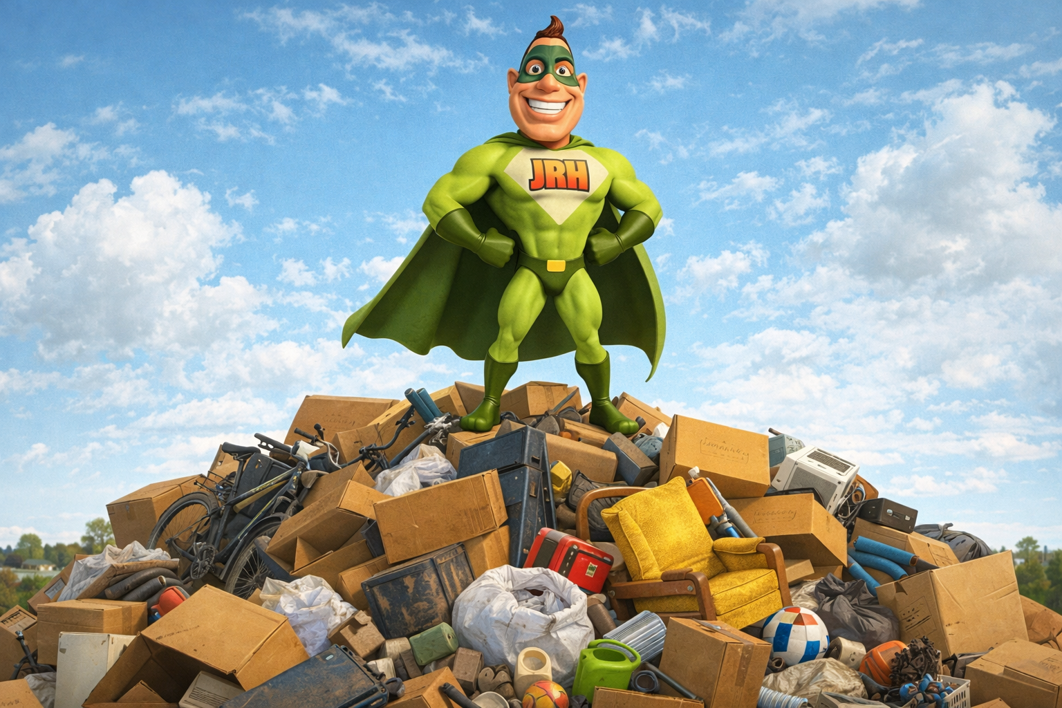 We are ready to be your hero! Junk Hero standing in front of dump trailer in murrieta