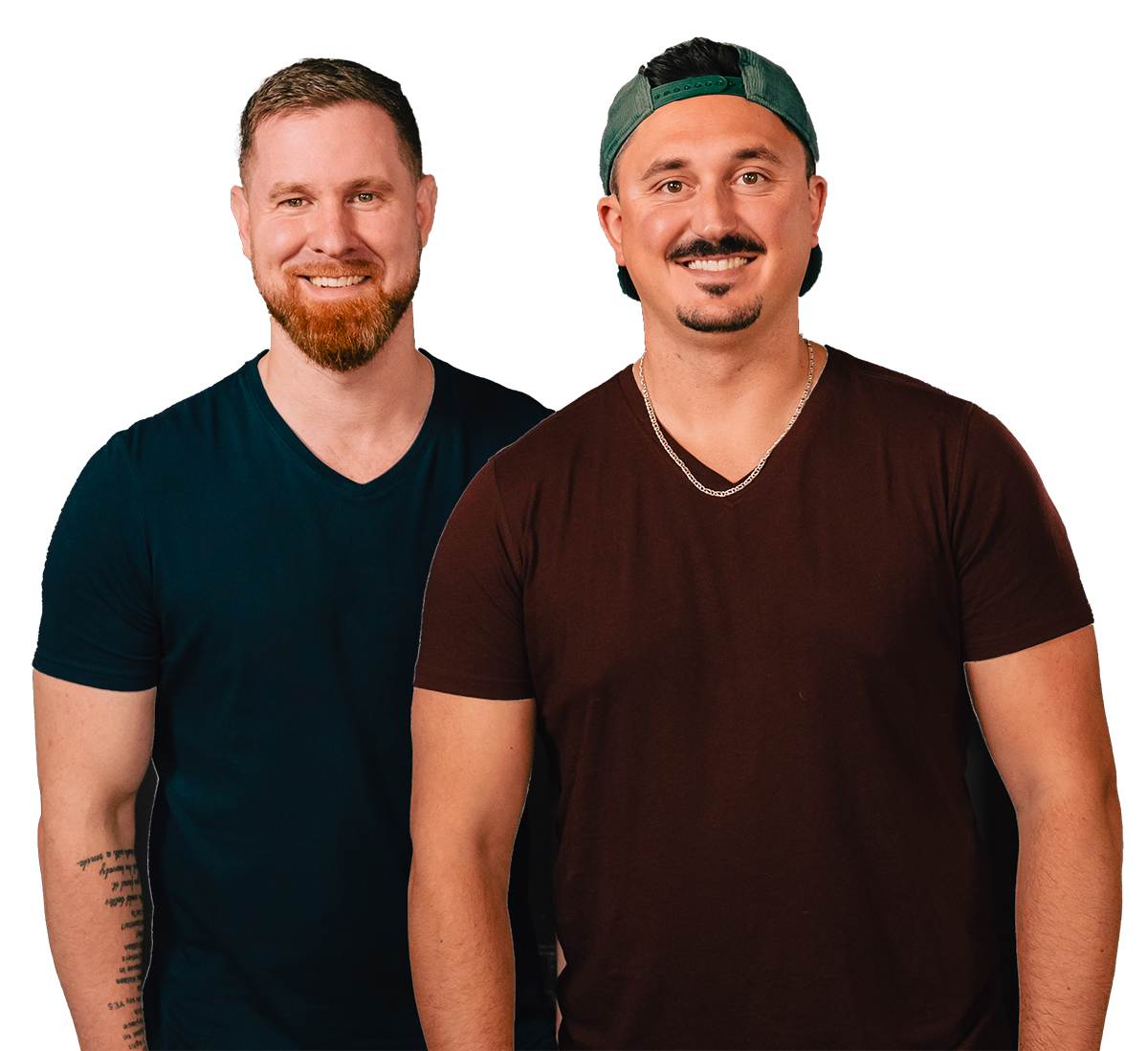 Two men are standing next to each other and smiling for the camera.