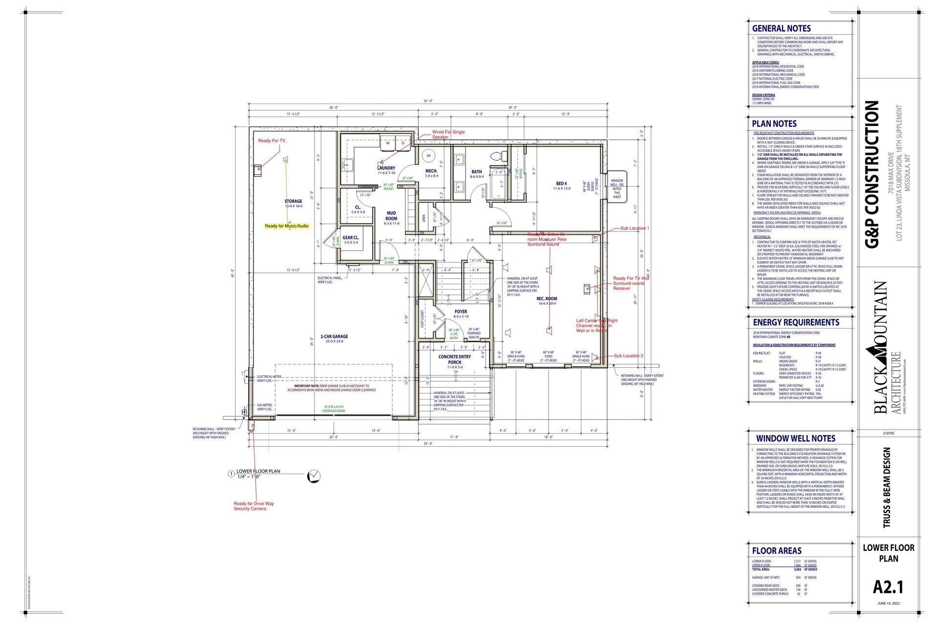 Building Plans, with Markings showing the install team, and customers where the wires and speakers are hidden