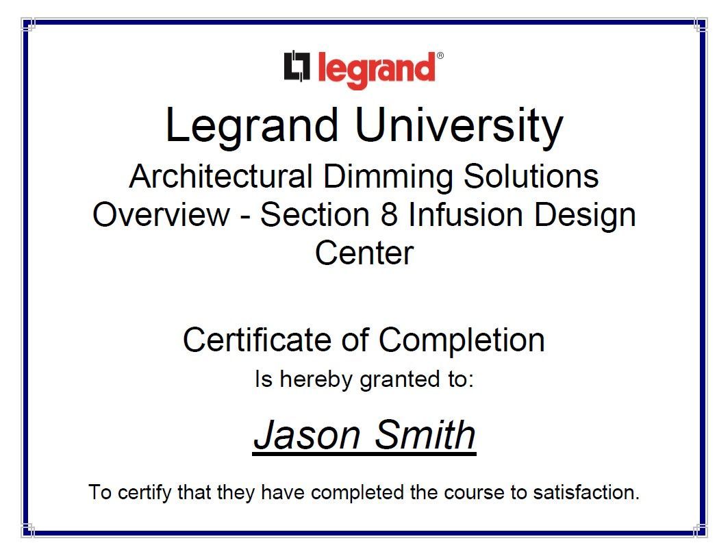Legrand Audio Visual University Certificate