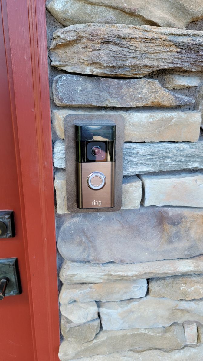 Ring Video Doorbell in a custom home.  Custom finished to match the exterior