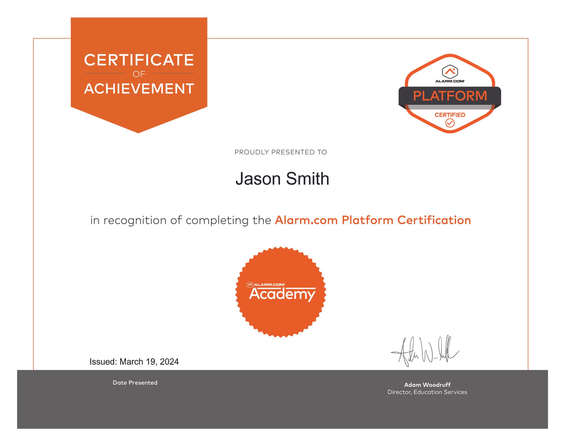 A certificate of achievement for jason smith