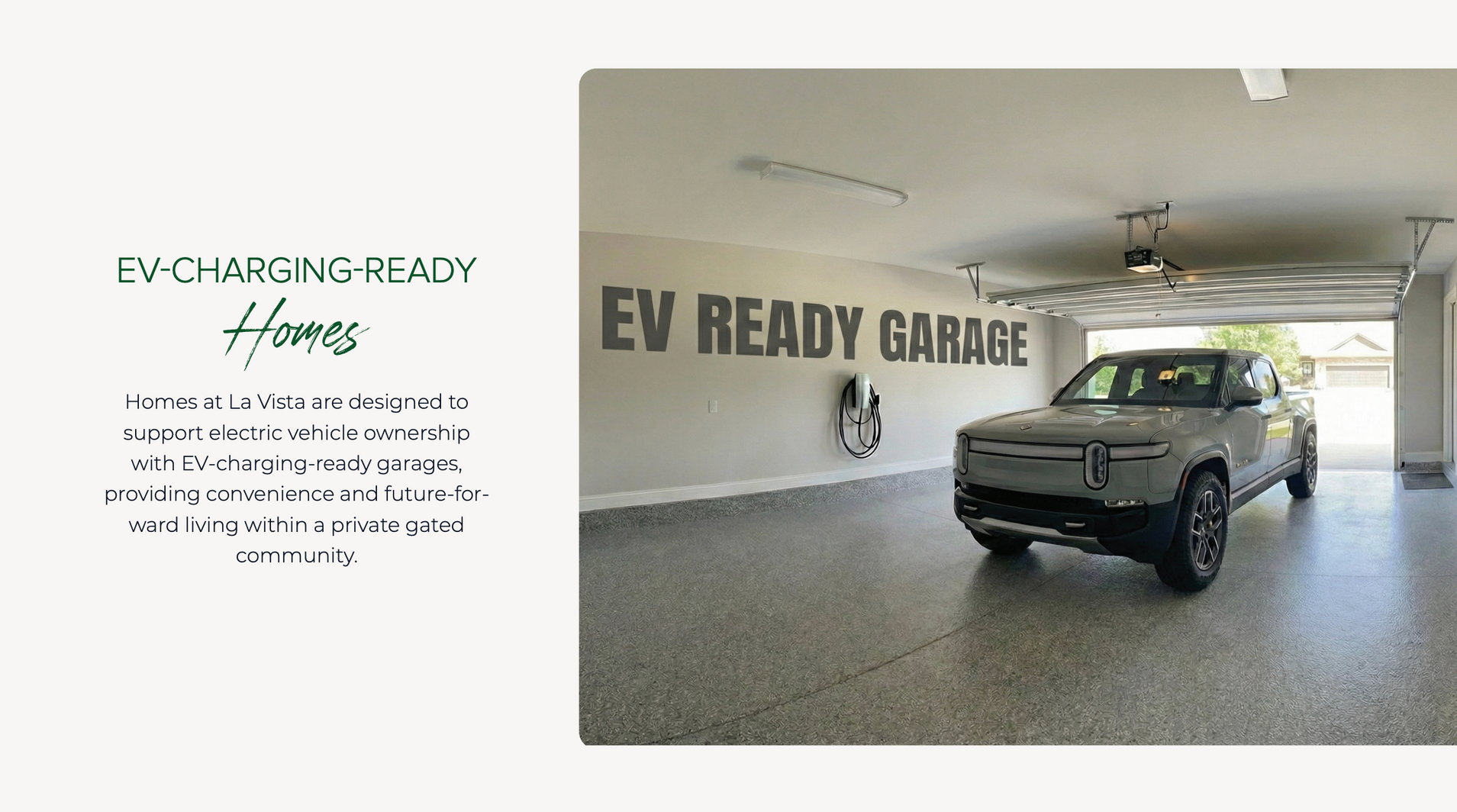 Rivian electric vehicle in a garage with 