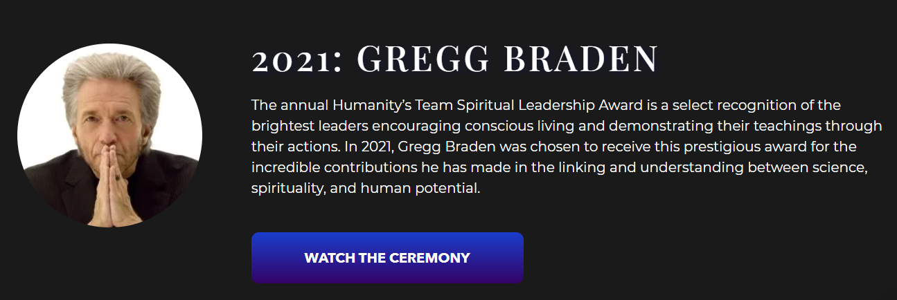 Gregg Braden's  Spiritual Leadership Award