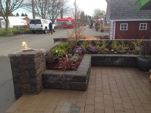 Freestanding Allan Block Wall.  Old Country Stone Pavers.