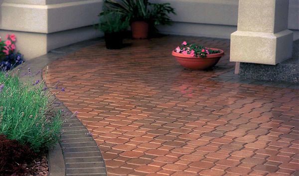 Outdoor living space created with beautiful interlocking pavers.