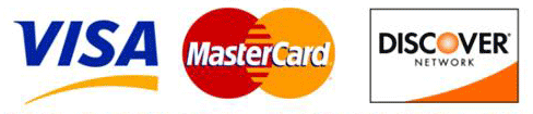 We accept Visa, Mastercard, Discover credit cards
