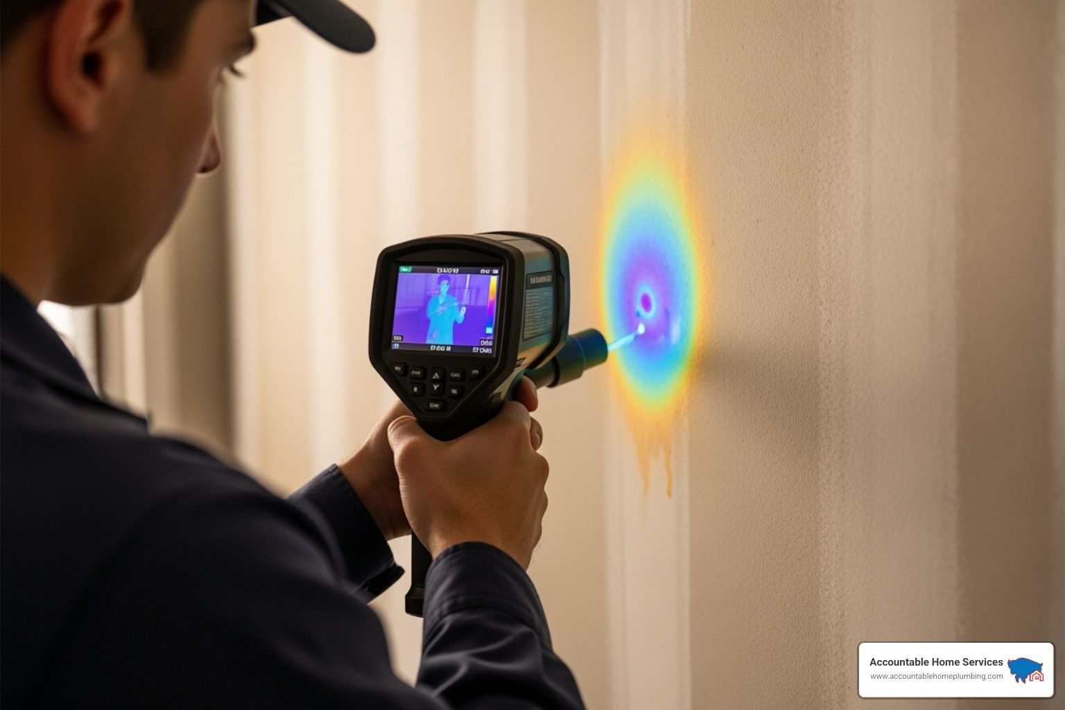 technician using an infrared camera on a wall - Leak detection service Denver