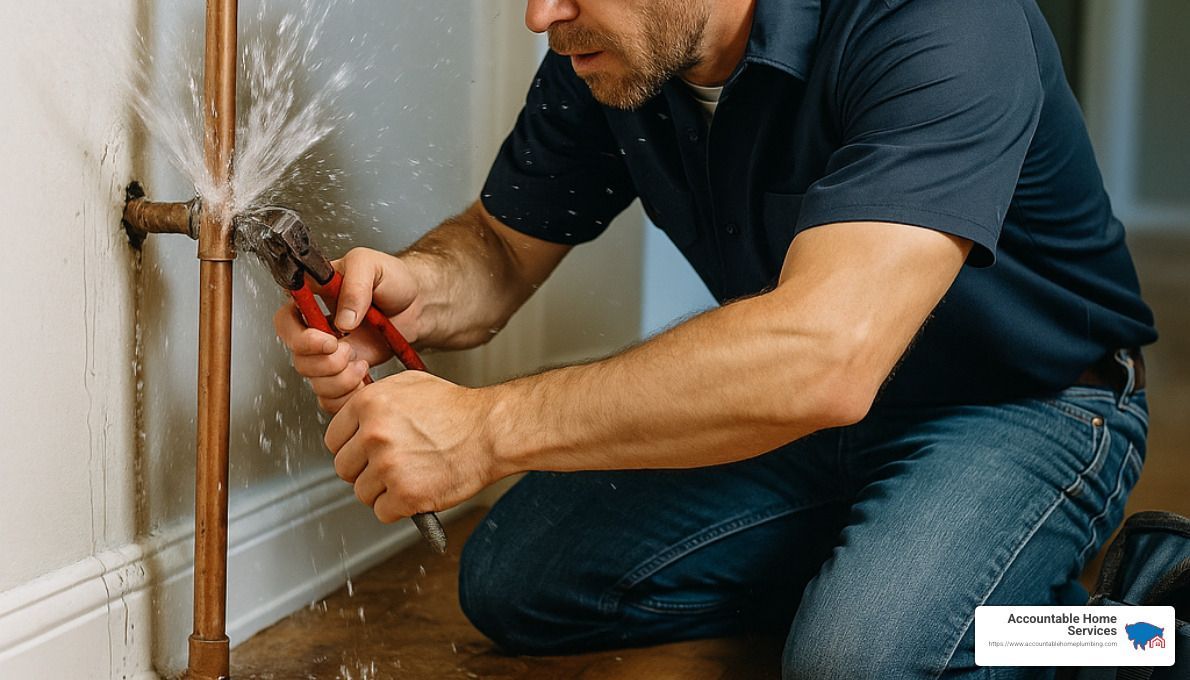 plumber repairing burst pipe - 24 hour emergency plumber