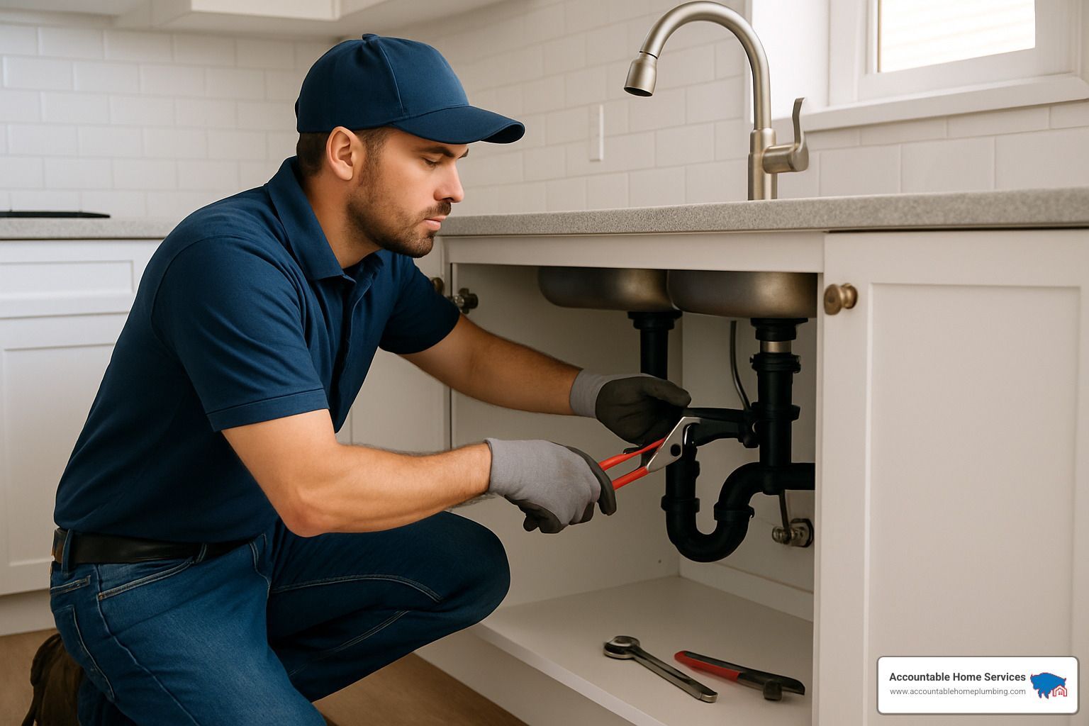 plumber repairing a water heater - plumbing contractors near me