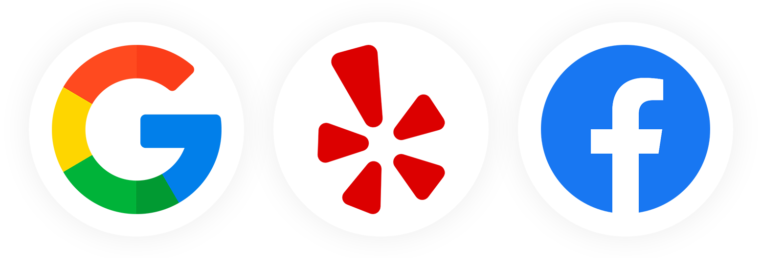 A google , yelp , and facebook logo on a white background. Northglenn, Colorado accountable home services