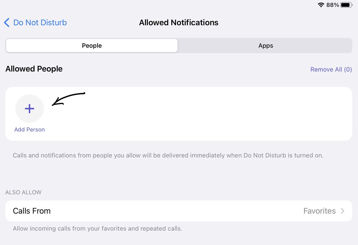 iPad Allowed Notifications menu