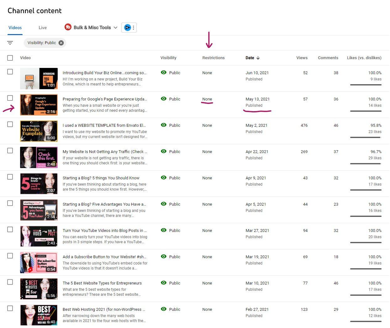 Screenshot of Alana Jen's YouTube channel with no Content Claims