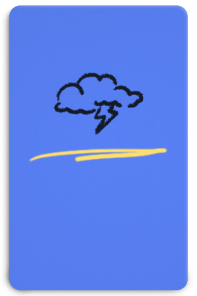 A card with hand drawn thunder cloud representing negative thoughts to be relieved