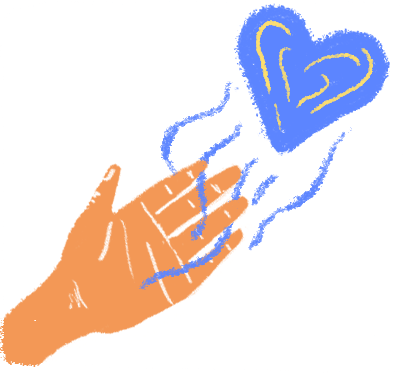 Illustration of a heart flying away from a hand to be given