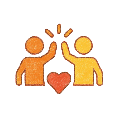 Two stick figures high-fiving over a red heart.