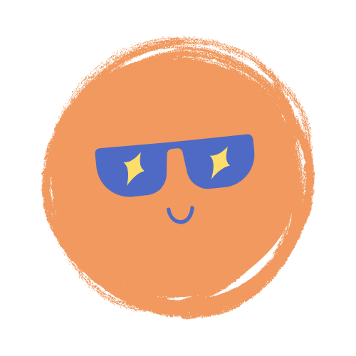 Orange sun with sunglasses and a smiling face.
