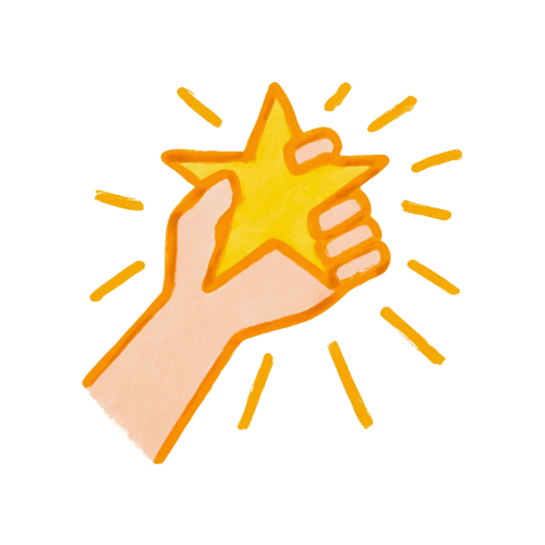 Hand grasping a golden star, radiating yellow lines.