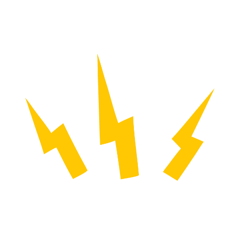 Three yellow lightning bolts on a white background.