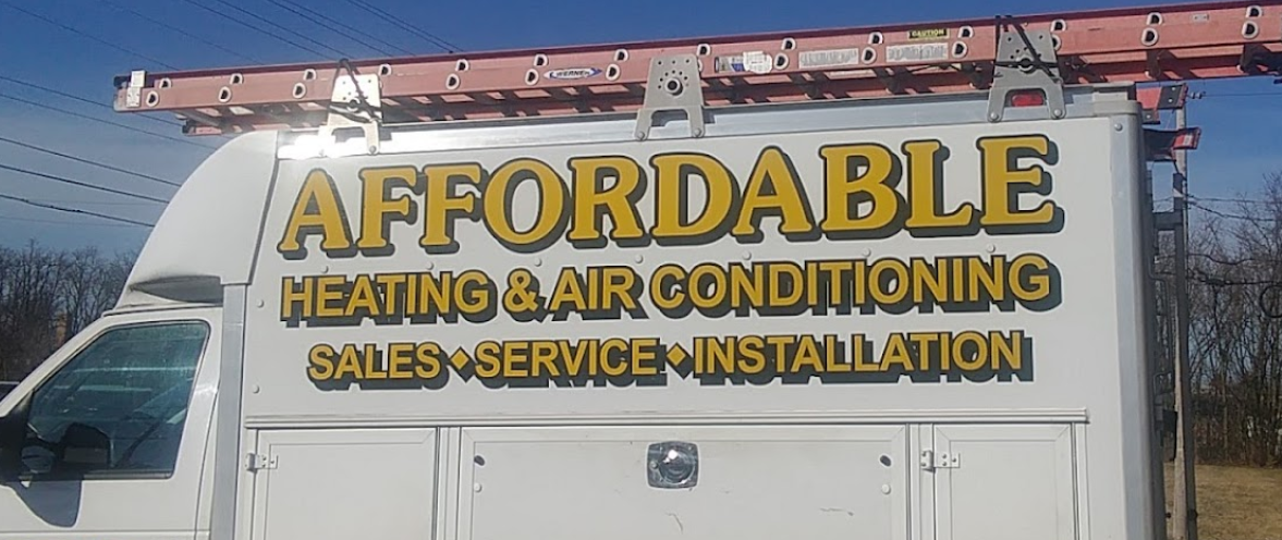 A white van that says affordable heating and air conditioning