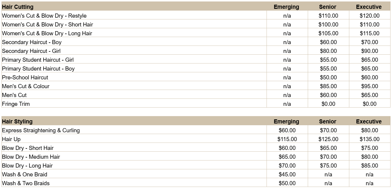 A service price list