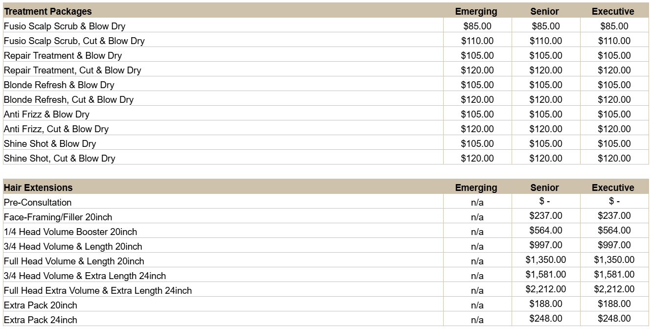 Services Pricelist