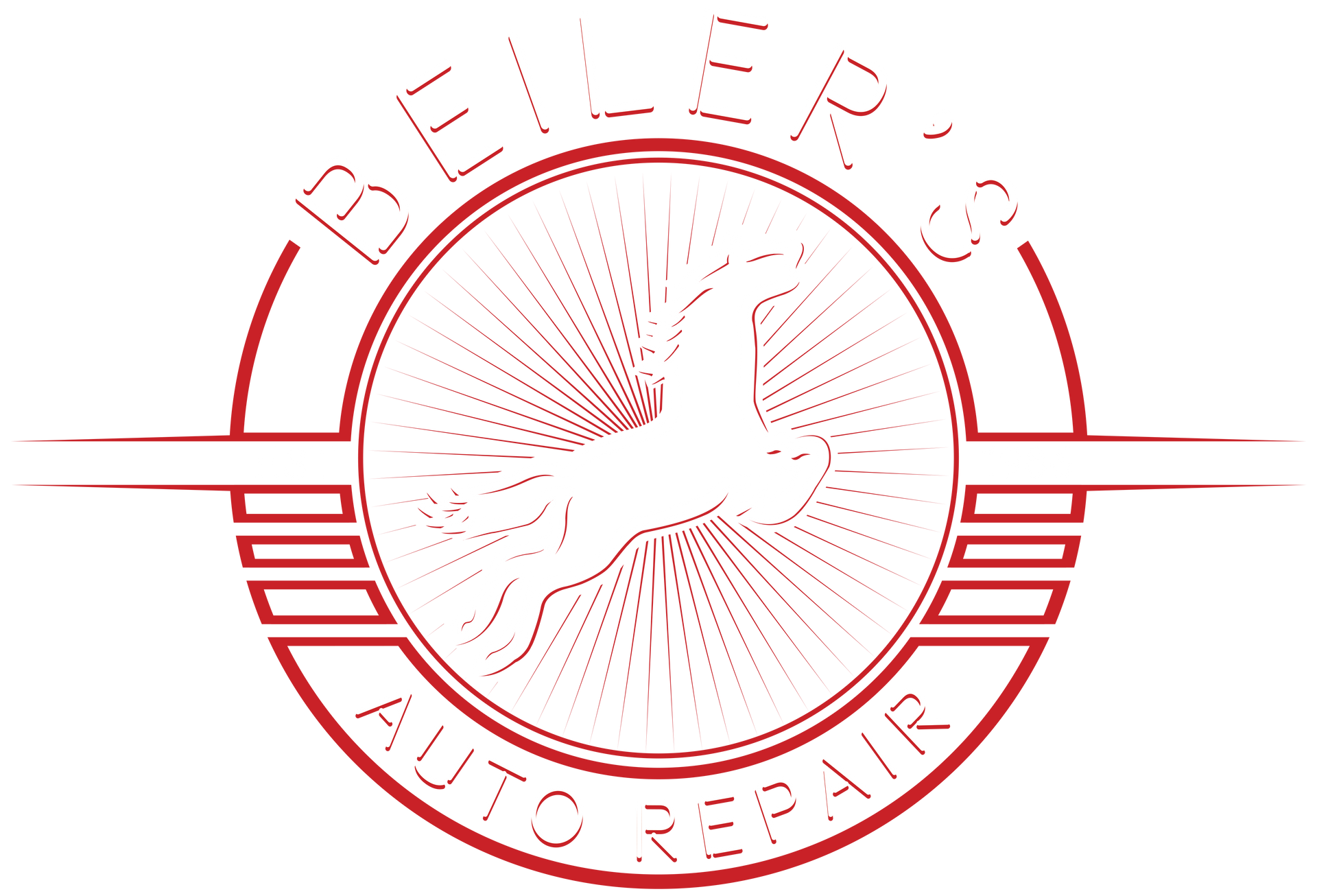Beiler's Auto Repair logo: a red circular design with a horse inside and text 