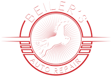 Beiler's Auto Repair logo: a red circular design with a horse inside and text 
