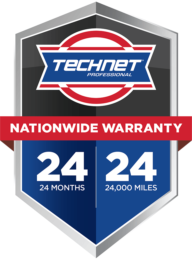 TECHNET Professional Nationwide Warranty shield: 24 months/24,000 miles, blue, red, white, and black.