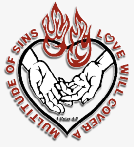 Two hands clasped inside a heart, encircled by text: 