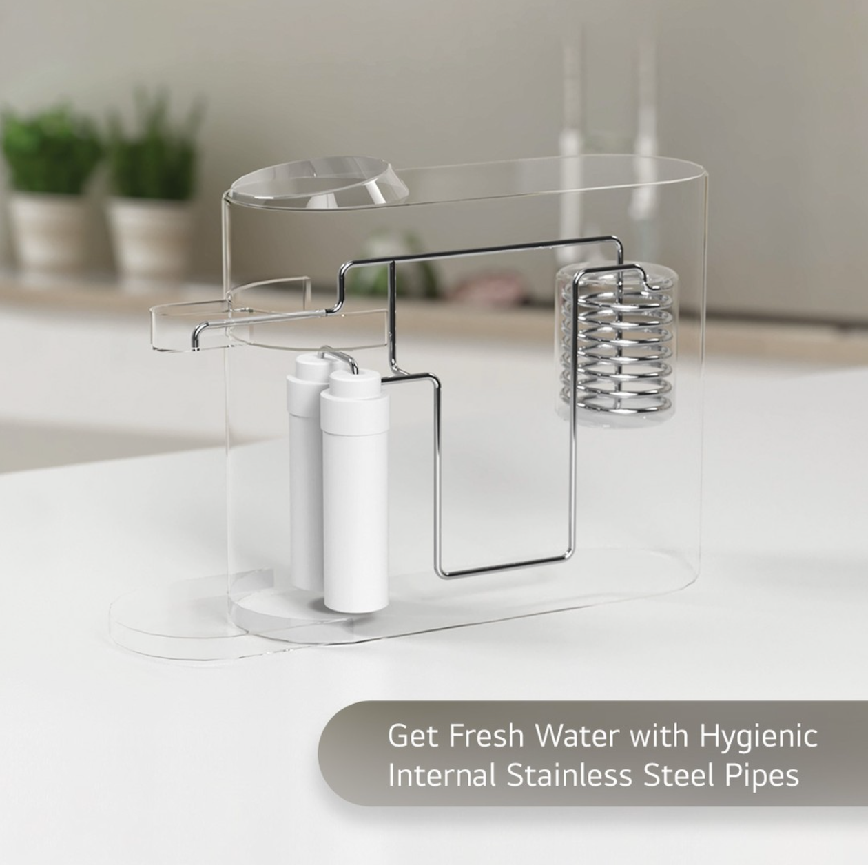 Clear water filter system with stainless steel pipes.