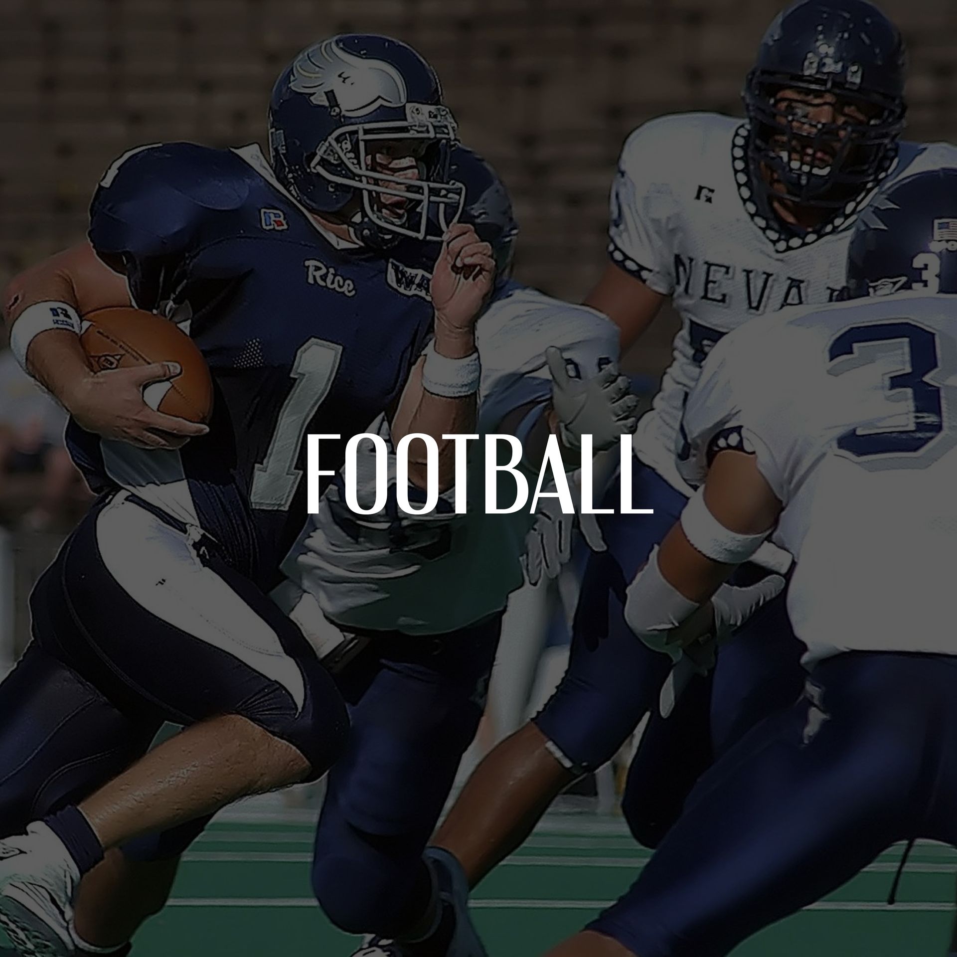 football players during a game with text labeling it as football