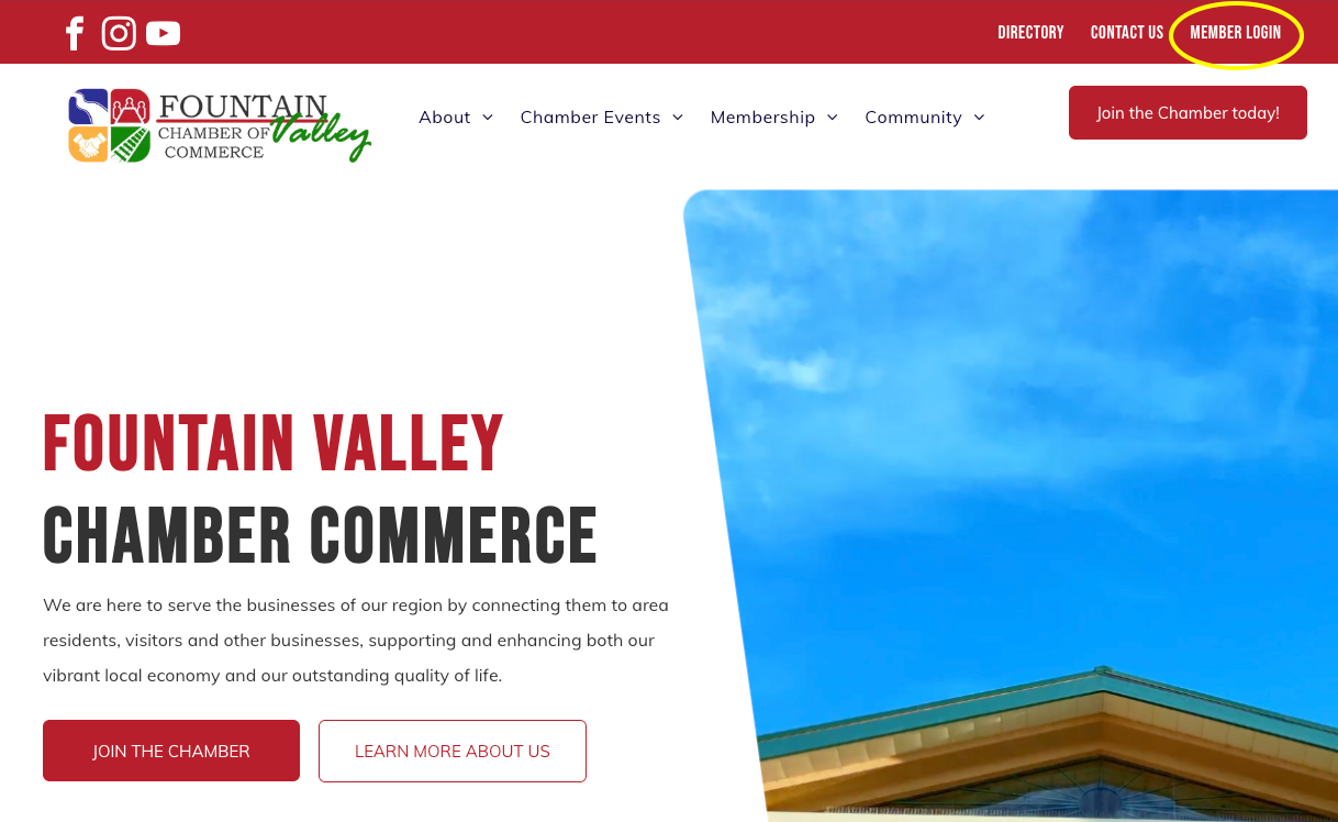 A screenshot of the fountain valley chamber commerce website