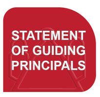 A red sticker with the words `` statement of guiding principals '' on it.