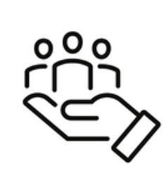 A hand is holding a group of people.