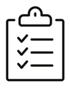 A black and white icon of a clipboard with a checklist on it.