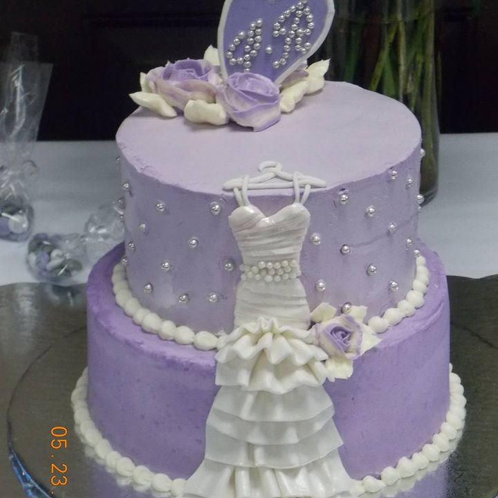 Two layer cake with wedding dress design
