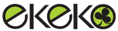 Logotipo negro de “ekok” con detalles verdes y un símbolo de reciclaje verde en la “o” final.