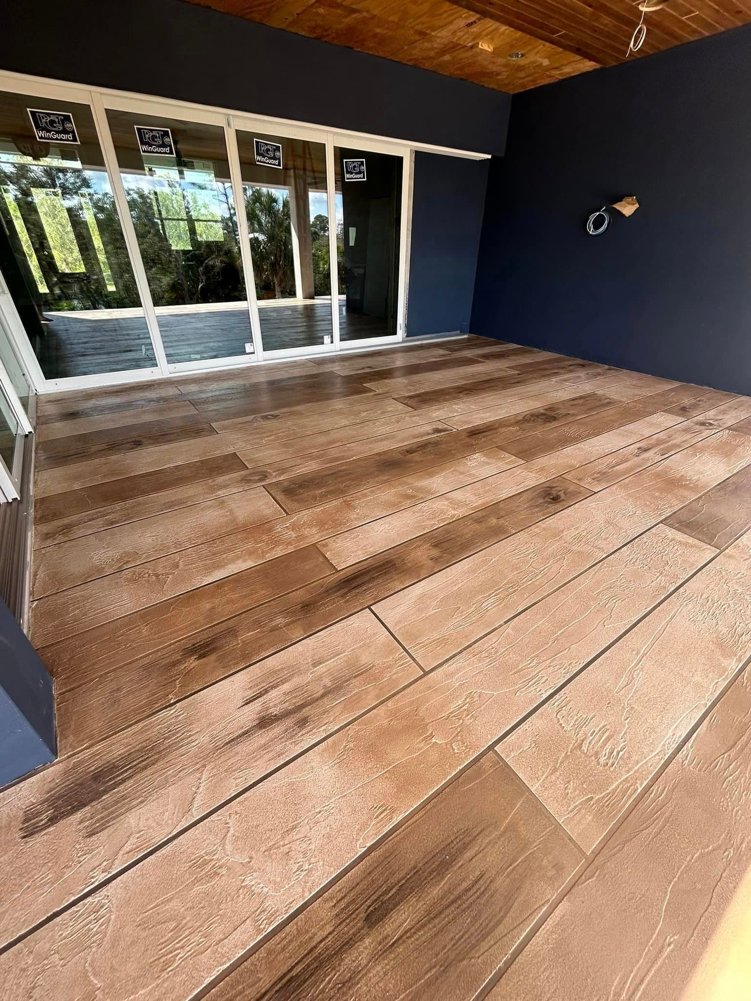 Beautiful tan wood-look concrete patio
